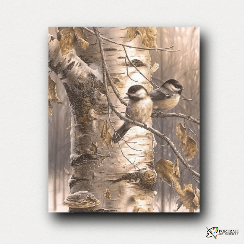 Two Friend Birds on Birch Tree