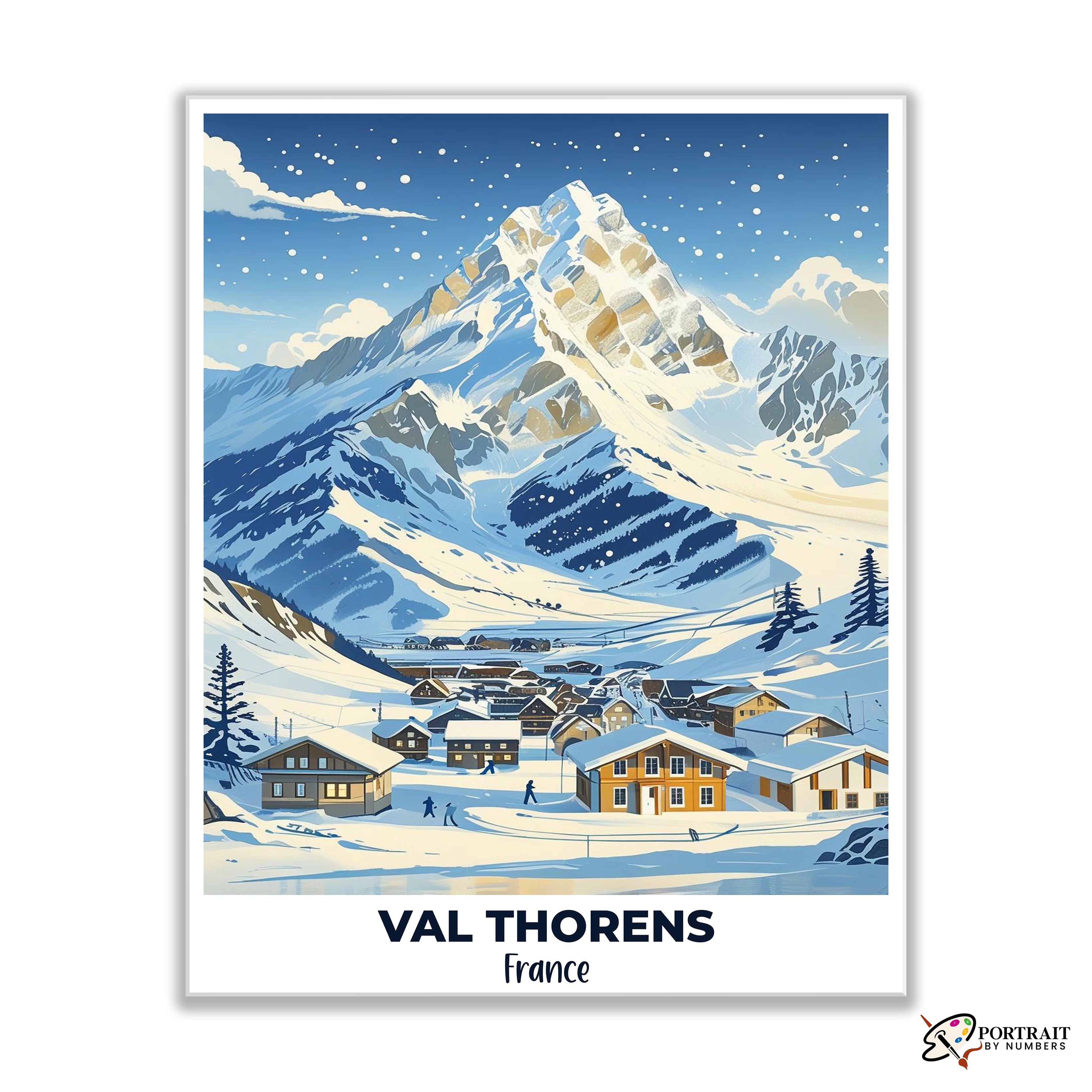 Val Thorens Travel Poster -  Paint by Numbers Kit for Adults -  Portrait By Numbers