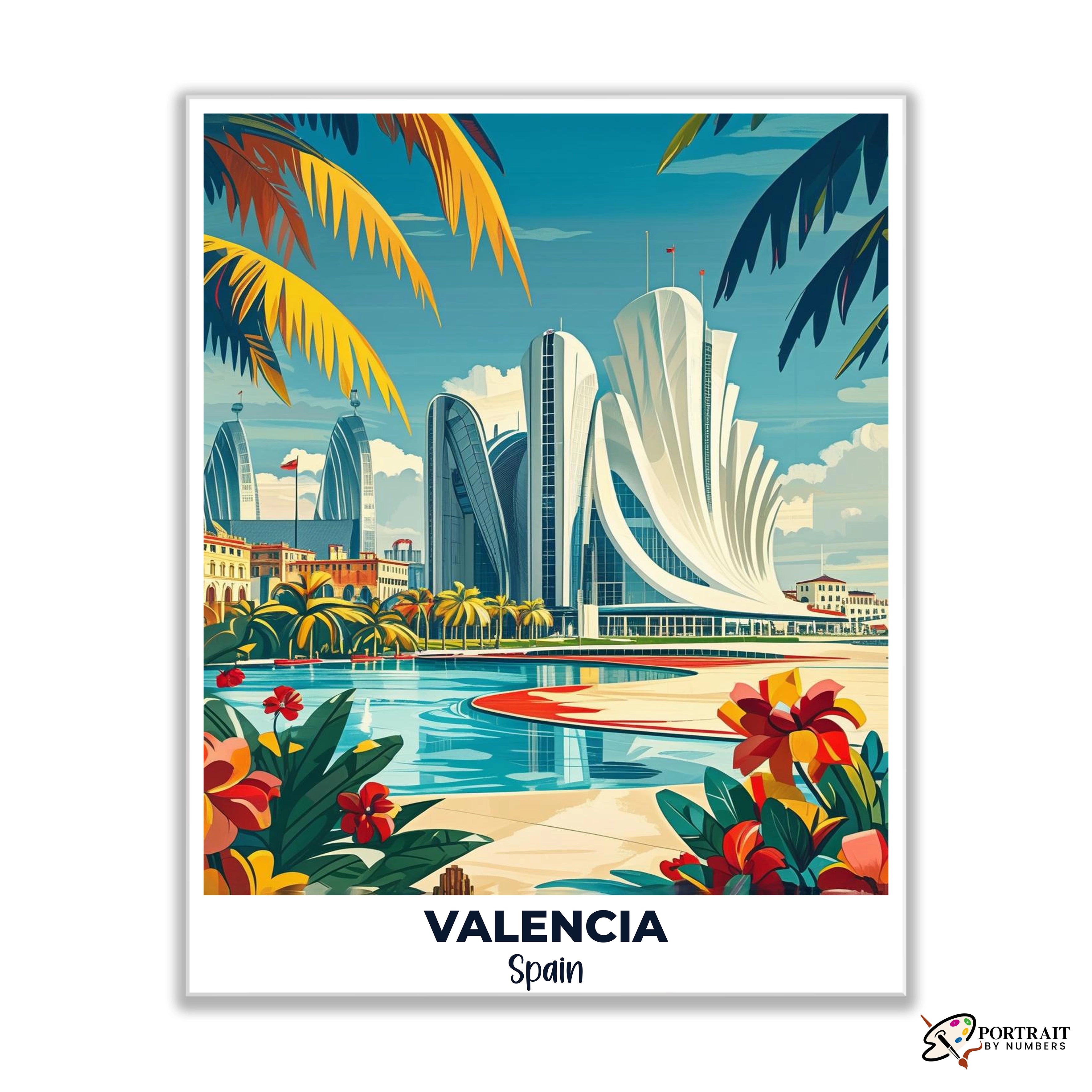 Valencia Travel Poster -  Paint by Numbers Kit for Adults -  Portrait By Numbers