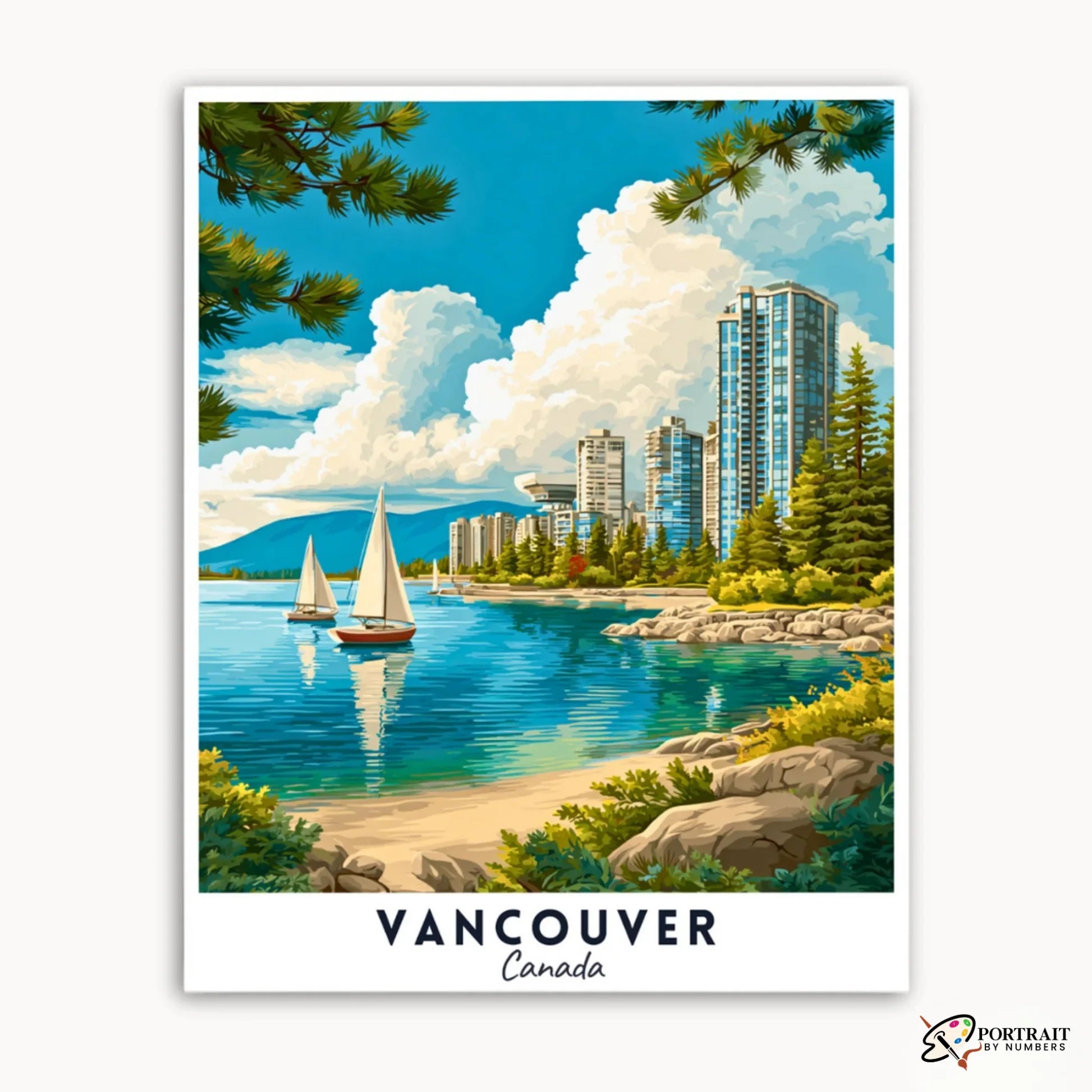 Vancouver - Travel Poster -  Paint by Numbers Kit for Adults -  Portrait By Numbers