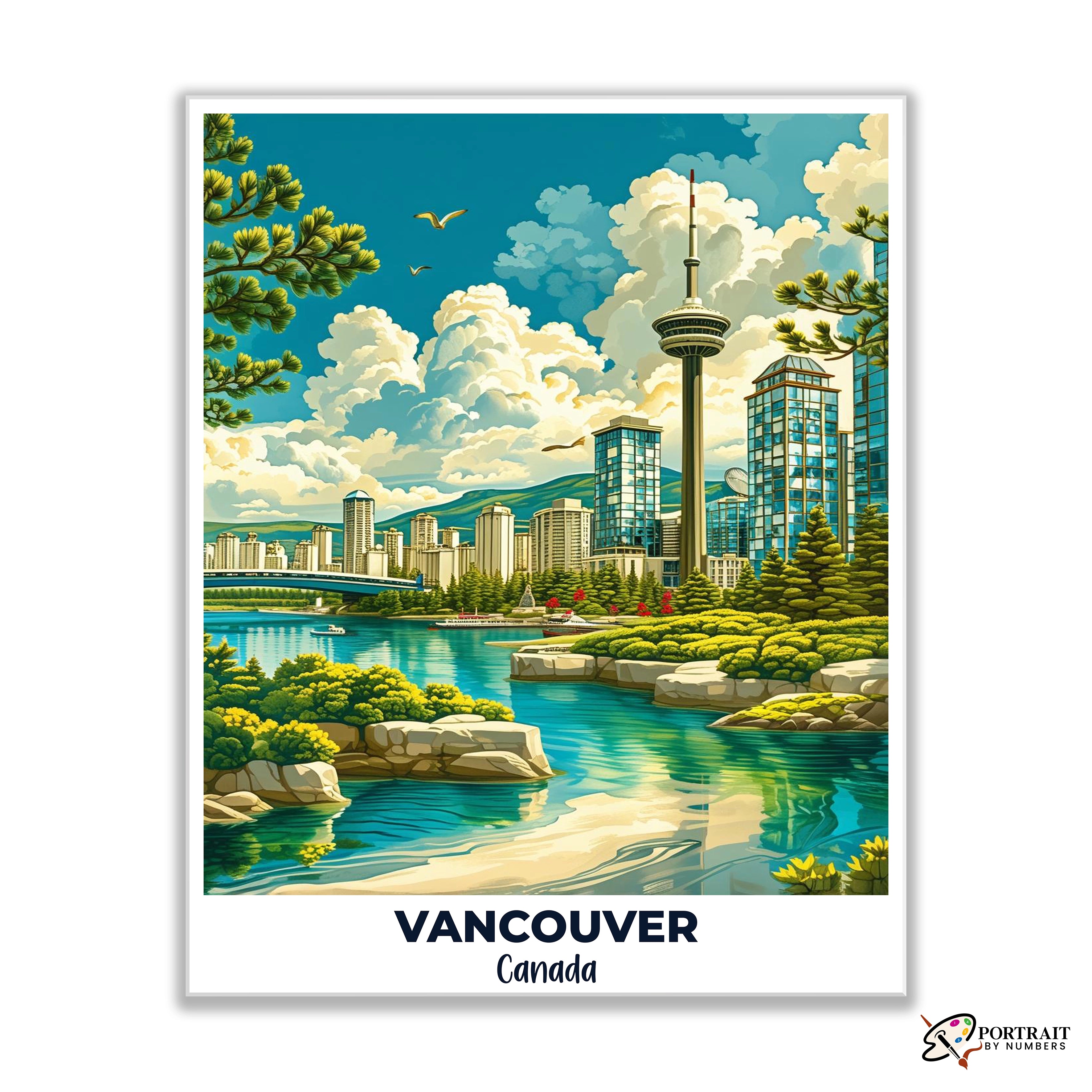 Vancouver Travel Poster -  Paint by Numbers Kit for Adults -  Portrait By Numbers