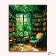 Verdant Book Nook -  Paint by Numbers Kit for Adults -  Portrait By Numbers