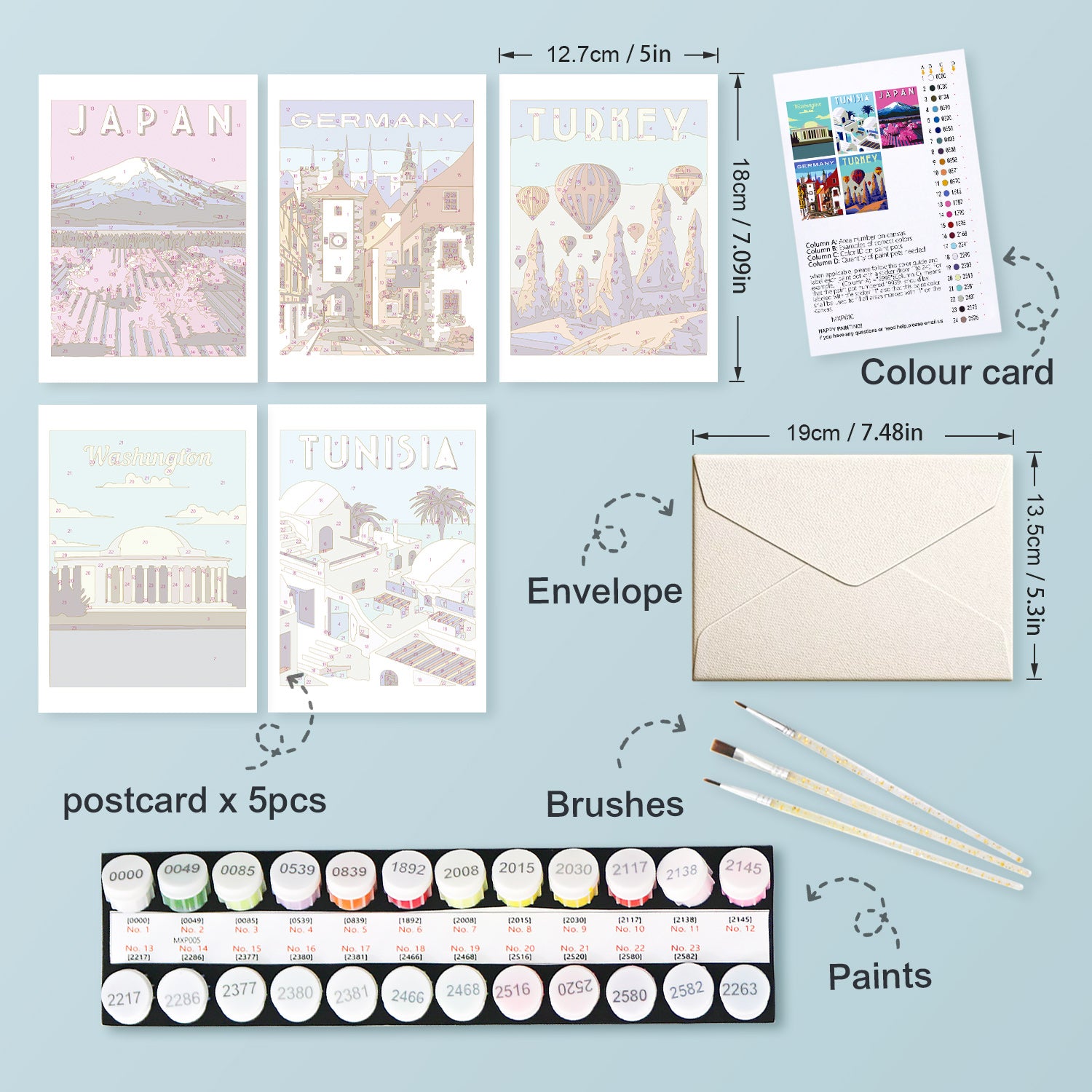 Wanderlust Travel Poster Cards Set -  Paint by Numbers Kit for Adults -  Portrait By Numbers