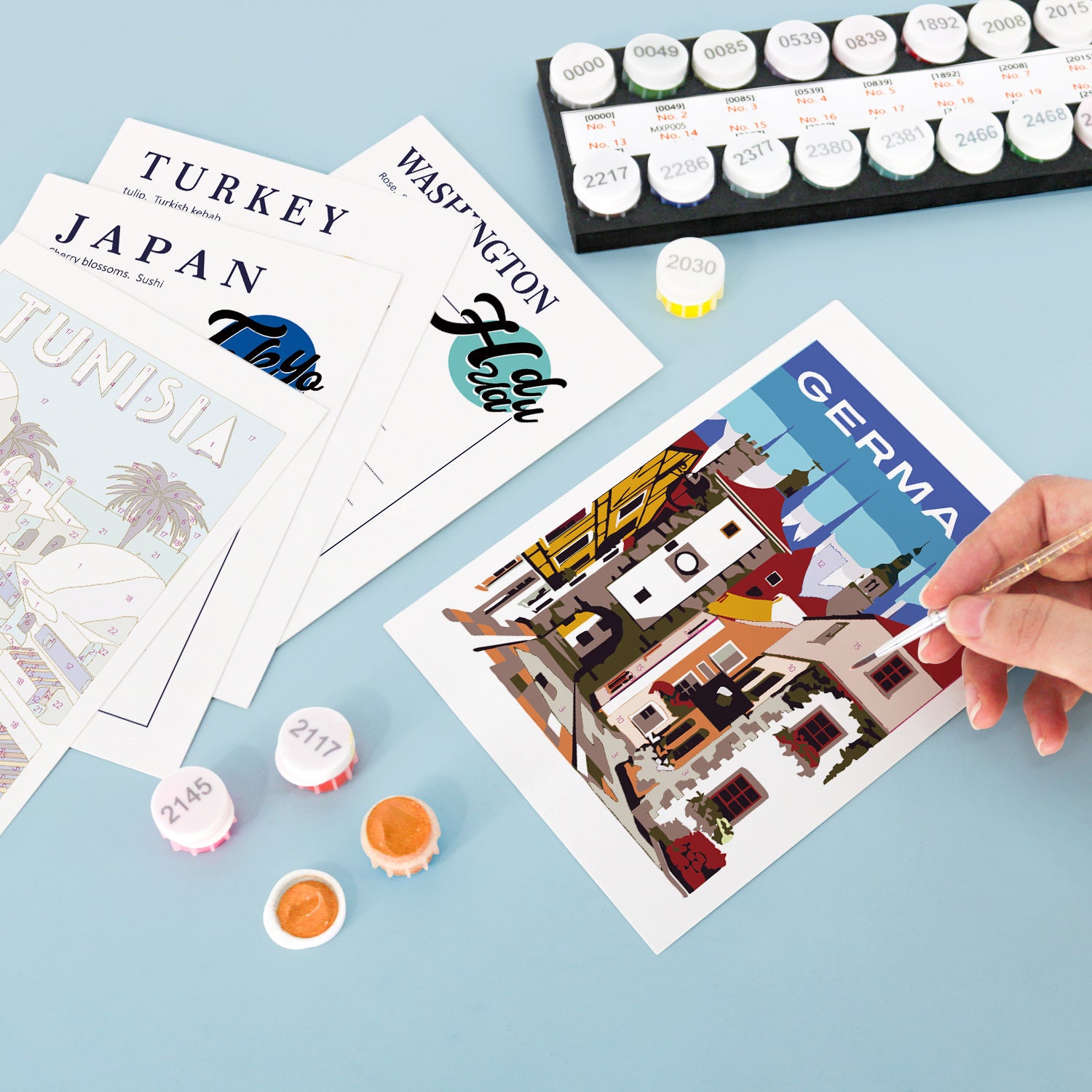 Wanderlust Travel Poster Cards Set -  Paint by Numbers Kit for Adults -  Portrait By Numbers