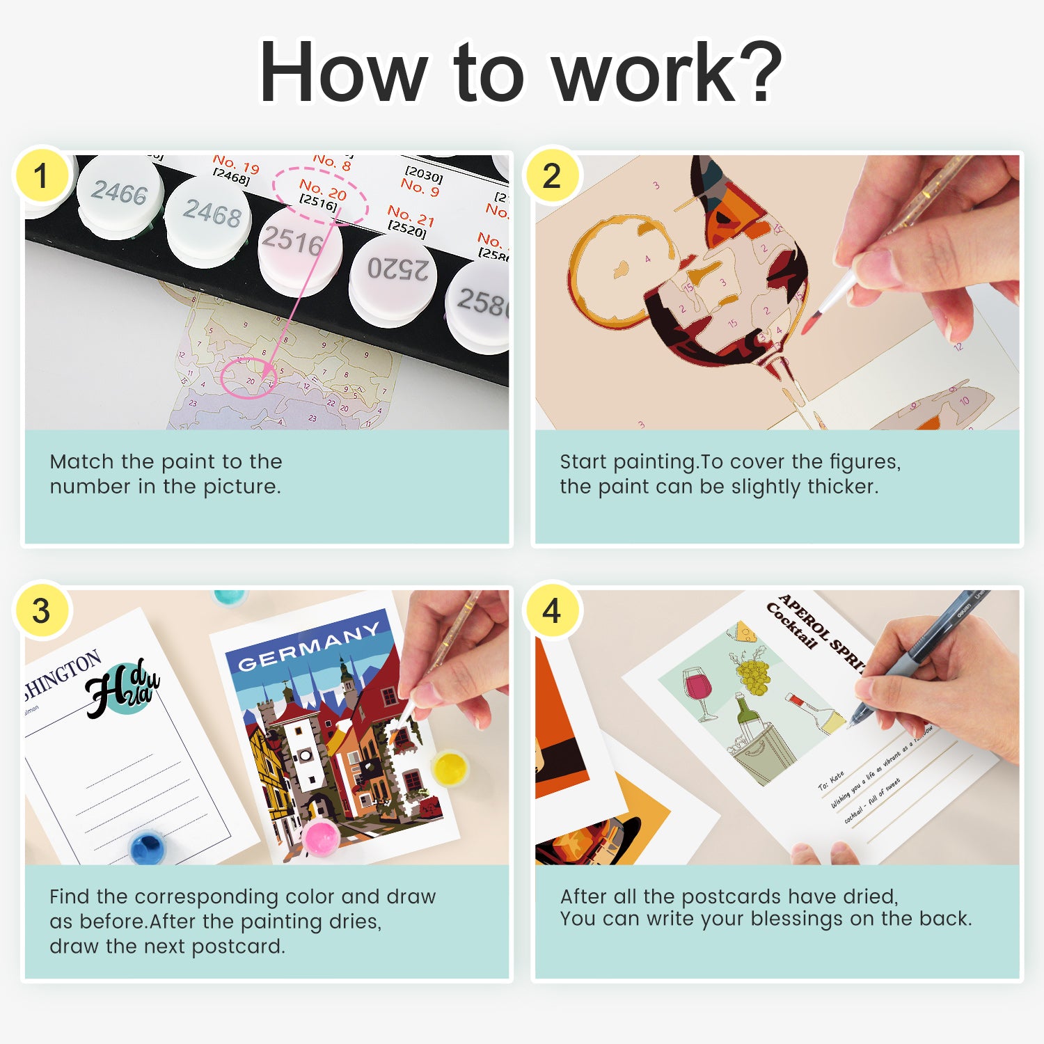 Wanderlust Travel Poster Cards Set -  Paint by Numbers Kit for Adults -  Portrait By Numbers