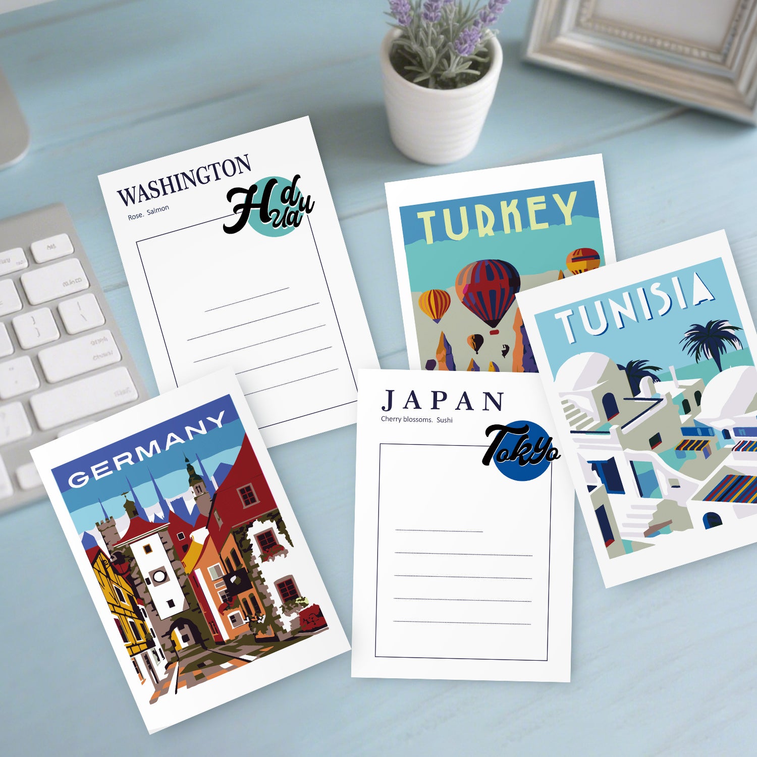 Wanderlust Travel Poster Cards Set -  Paint by Numbers Kit for Adults -  Portrait By Numbers