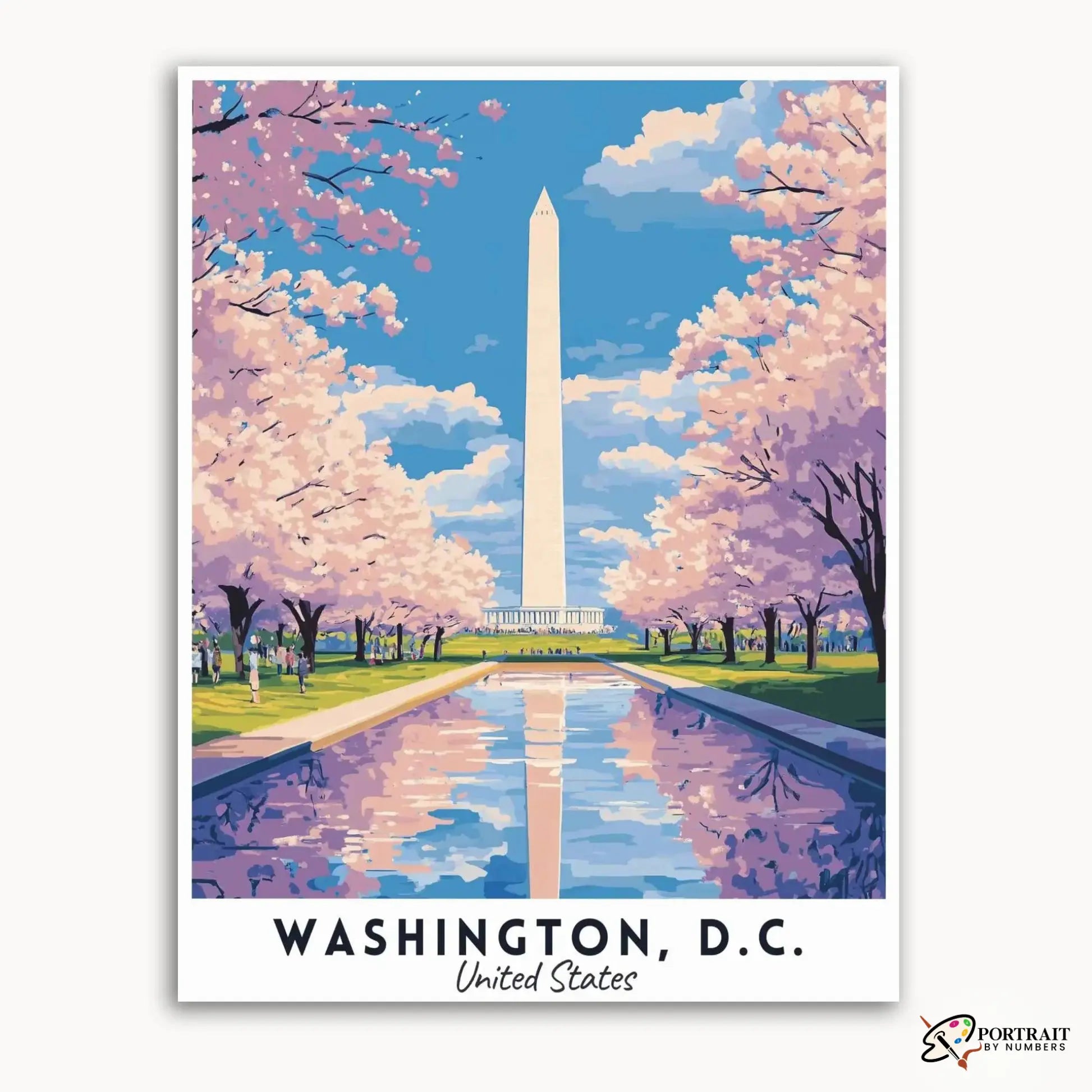 Washington D.C. - Travel Poster -  Paint by Numbers Kit for Adults -  Portrait By Numbers