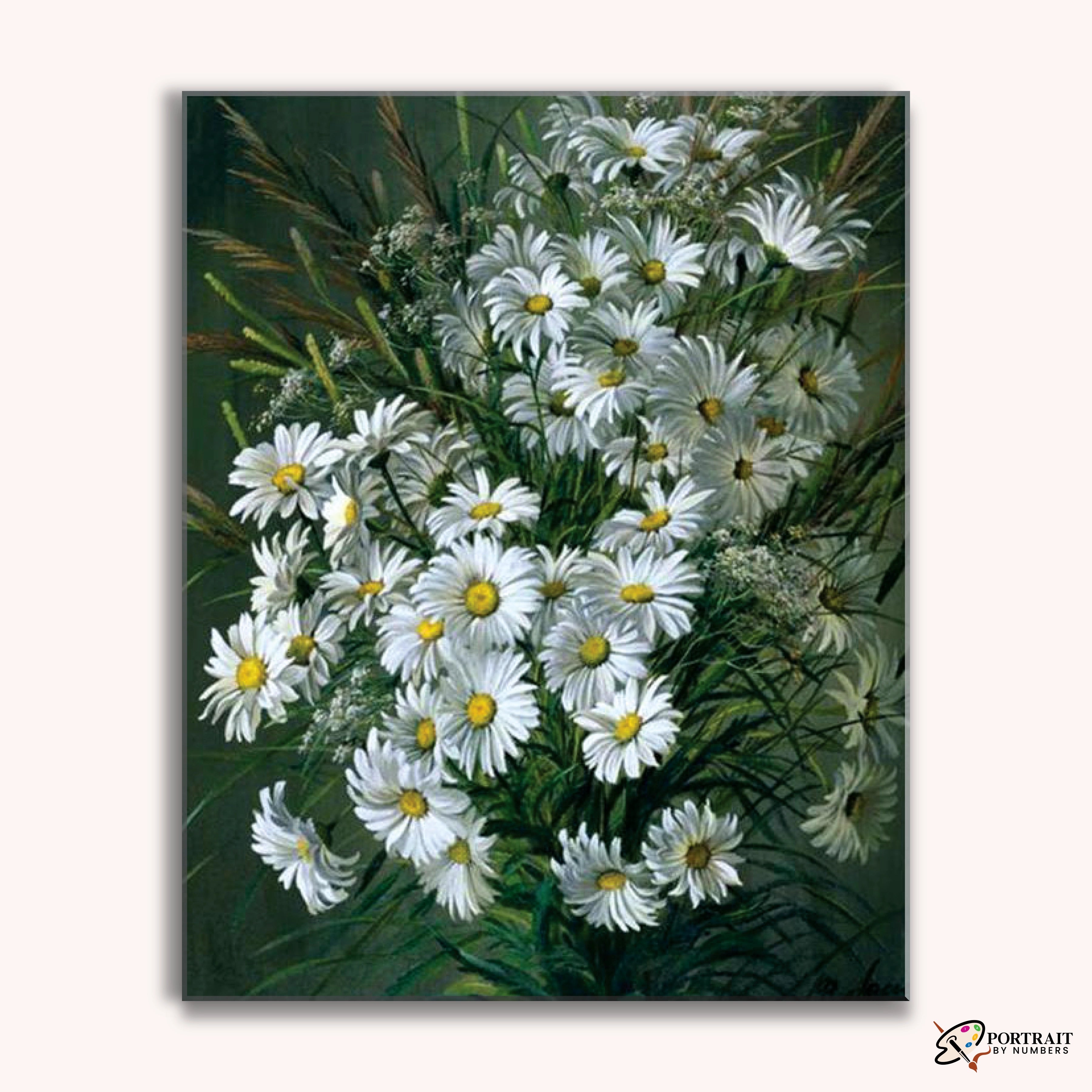 White Roses Daisies -  Paint by Numbers Kit for Adults -  Portrait By Numbers