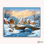 Winter Bridge Village -  Paint by Numbers Kit for Adults -  Portrait By Numbers