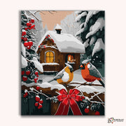 Winter Cabin Songbirds -  Paint by Numbers Kit for Adults -  Portrait By Numbers
