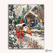 Winter Cardinals at the Cabin -  Paint by Numbers Kit for Adults -  Portrait By Numbers