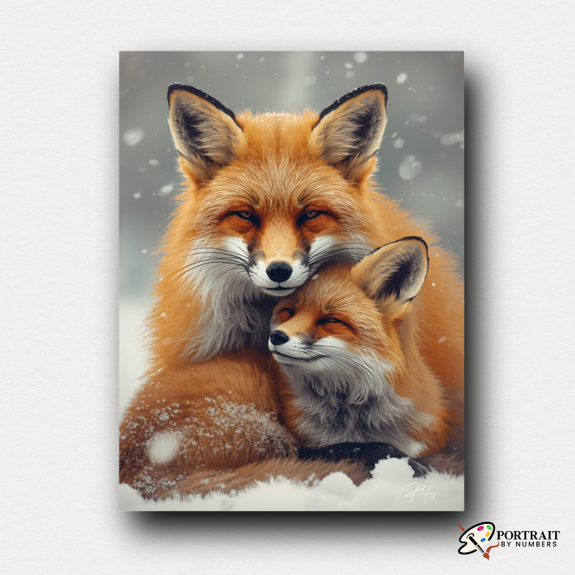 Winter Fox Embrace -  Paint by numbers Kit -  Portrait By Numbers