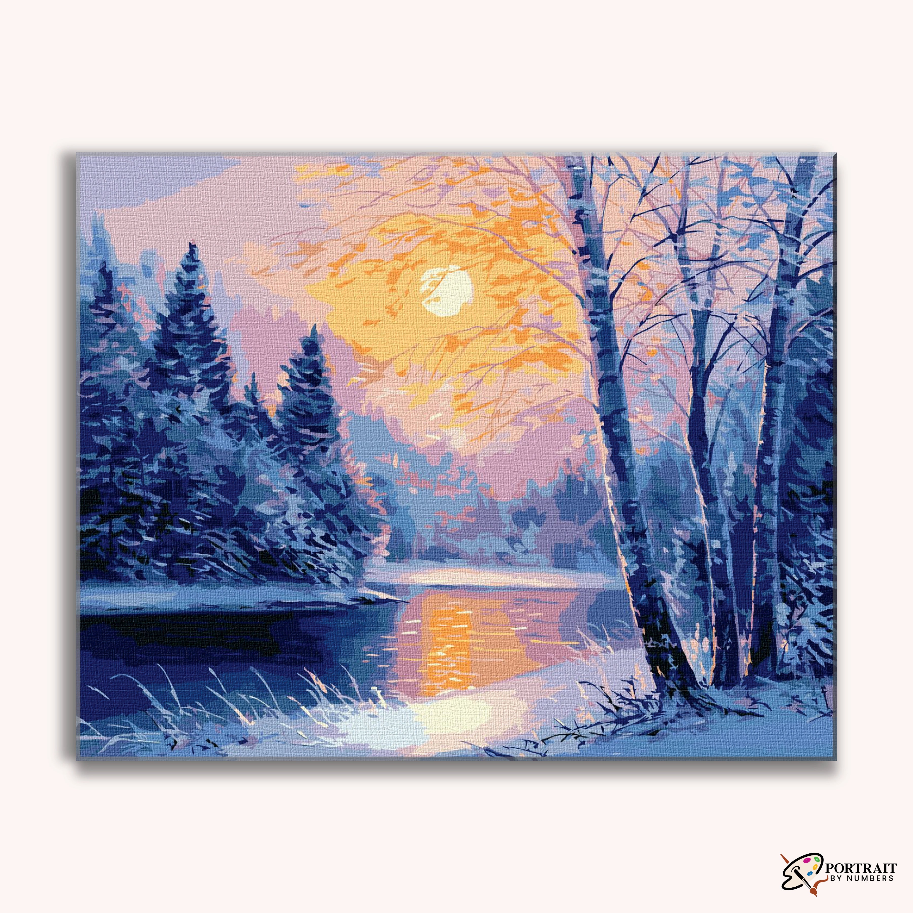Winter Sunset Reflection -  Paint by Numbers Kit for Adults -  Portrait By Numbers