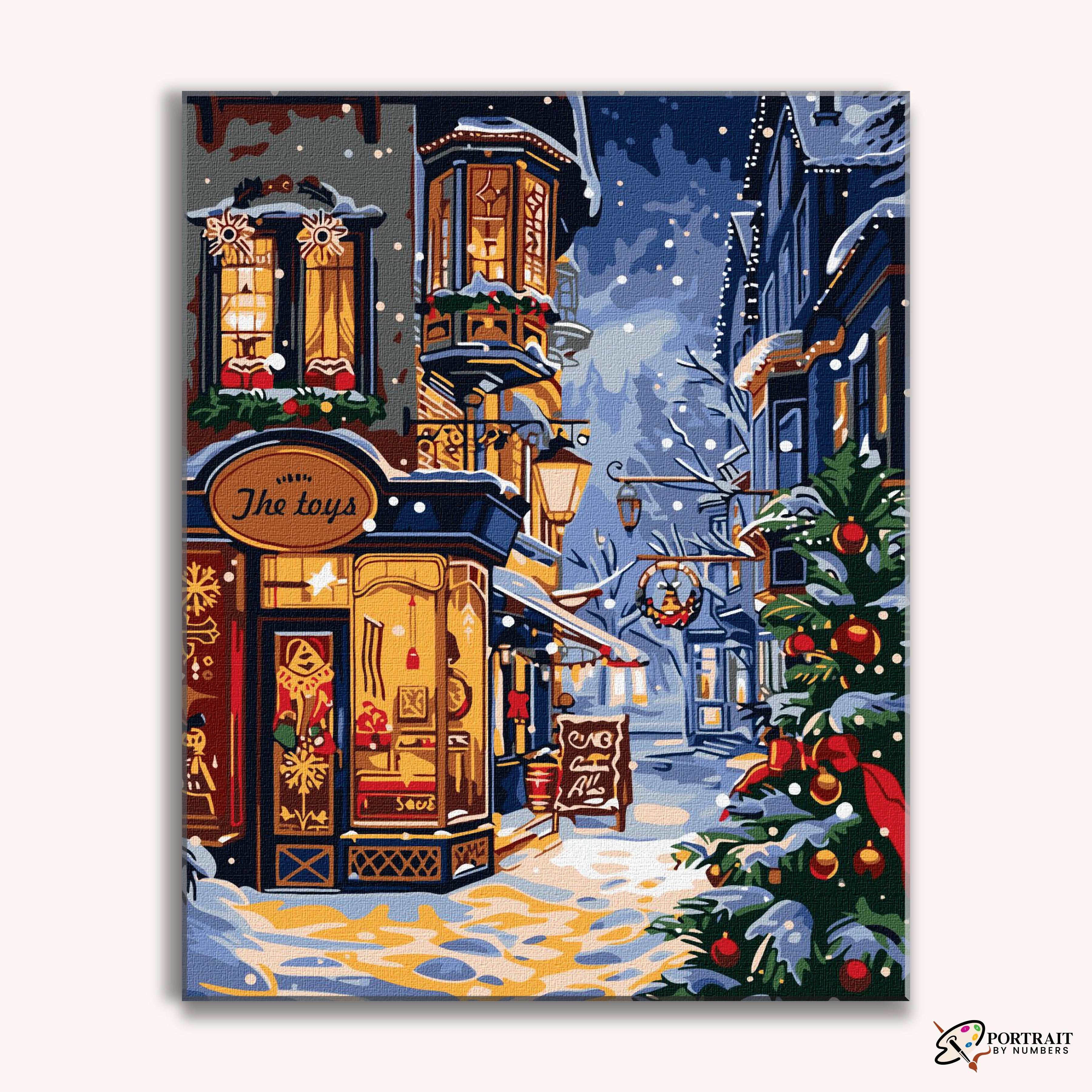 Winter Toy Shop Magic -  Paint by Numbers Kit for Adults -  Portrait By Numbers
