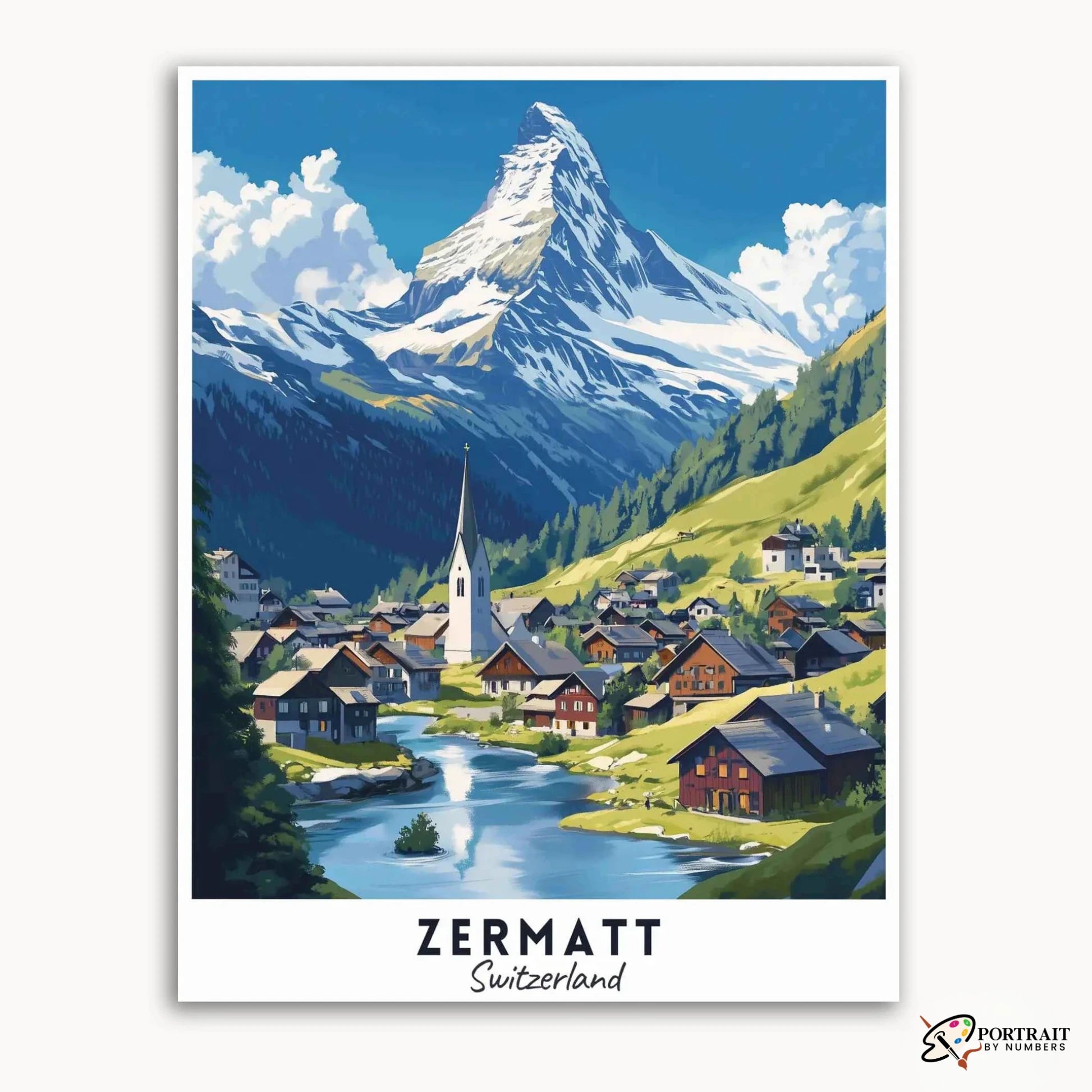 Zermatt Travel Poster -  Paint by Numbers Kit for Adults -  Portrait By Numbers