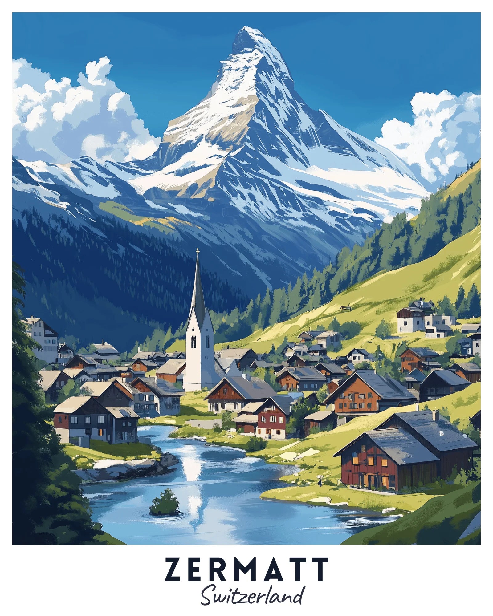 Zermatt Travel Poster -  Paint by Numbers Kit for Adults -  Portrait By Numbers