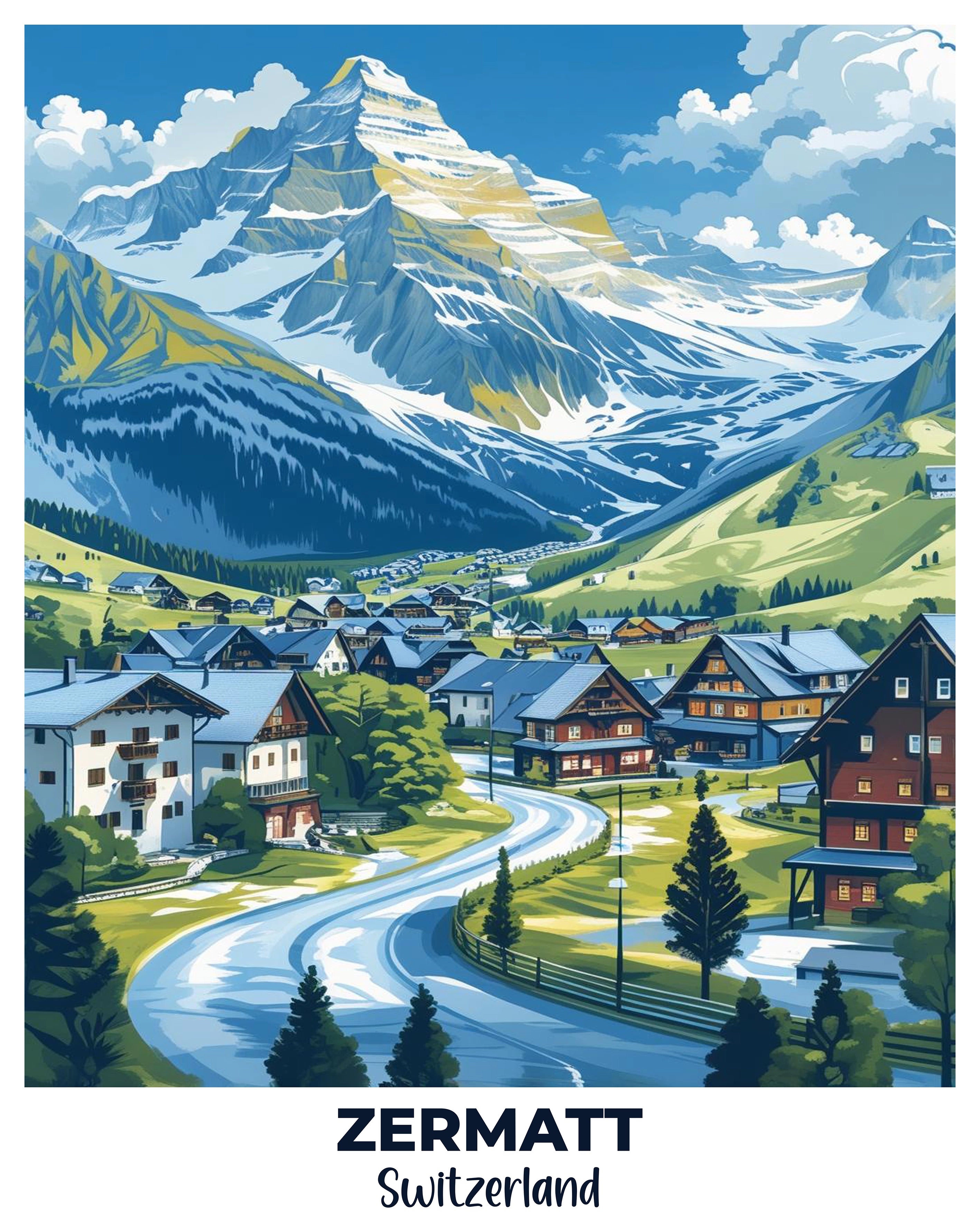 Zermatt Travel Poster -  Paint by Numbers Kit for Adults -  Portrait By Numbers