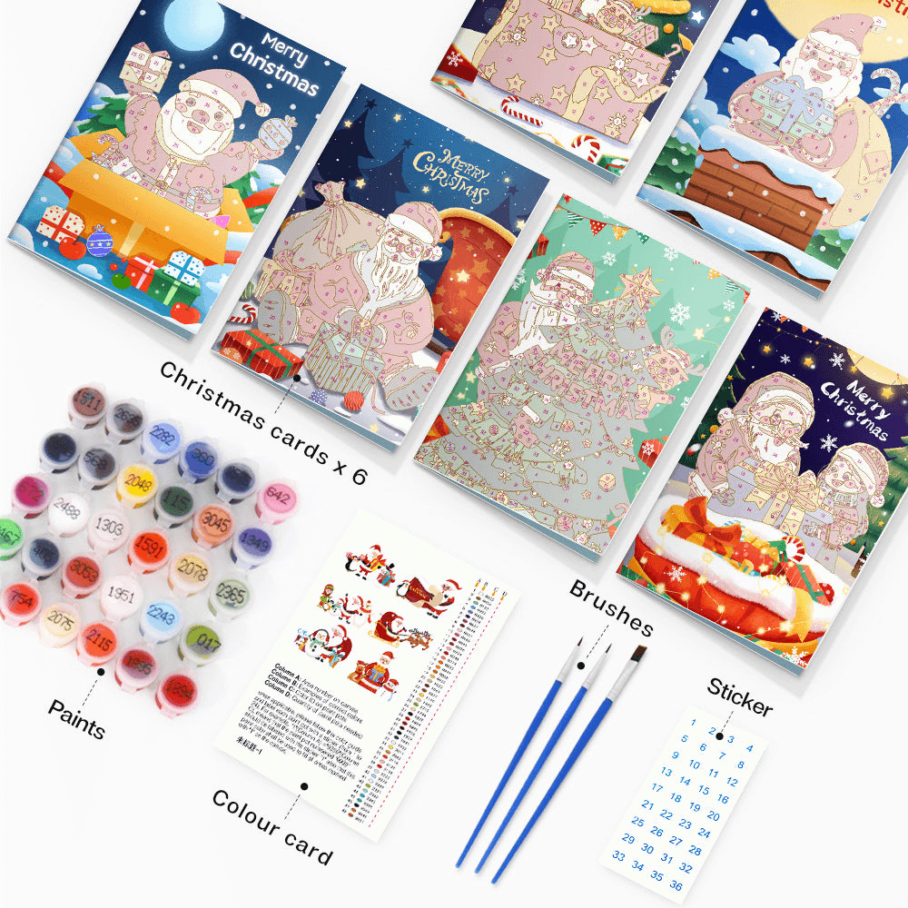 Santa Greeting Cards | Christmas Card Set | Portrait By Numbers